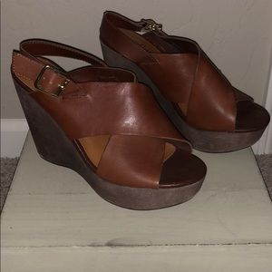 Cathy Jean dark brown leather wedges sz 8